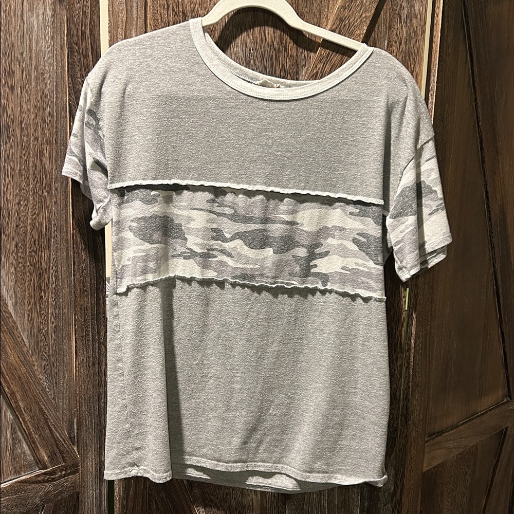 BiBi Gray Camo Accent Top